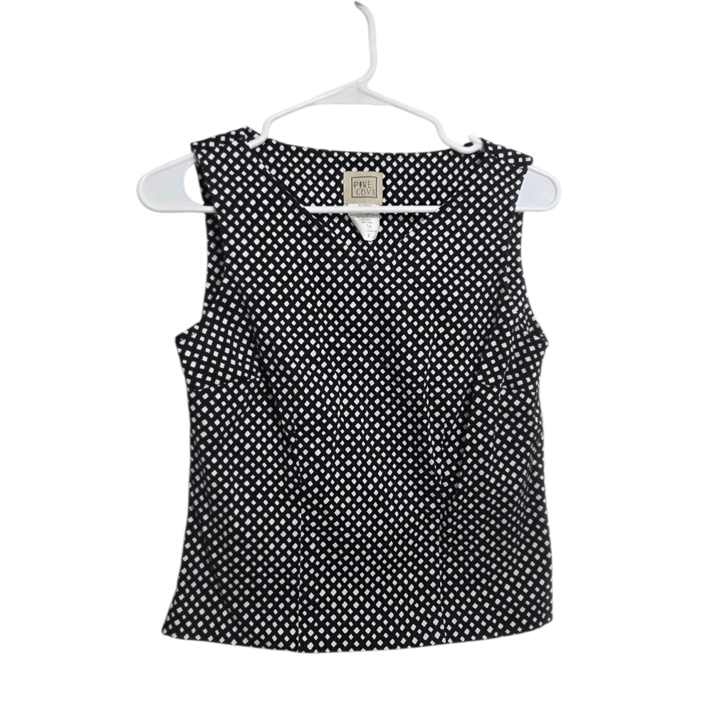 Pone Cove Women's Black and White  Square - Polka Dot Tank Top (
